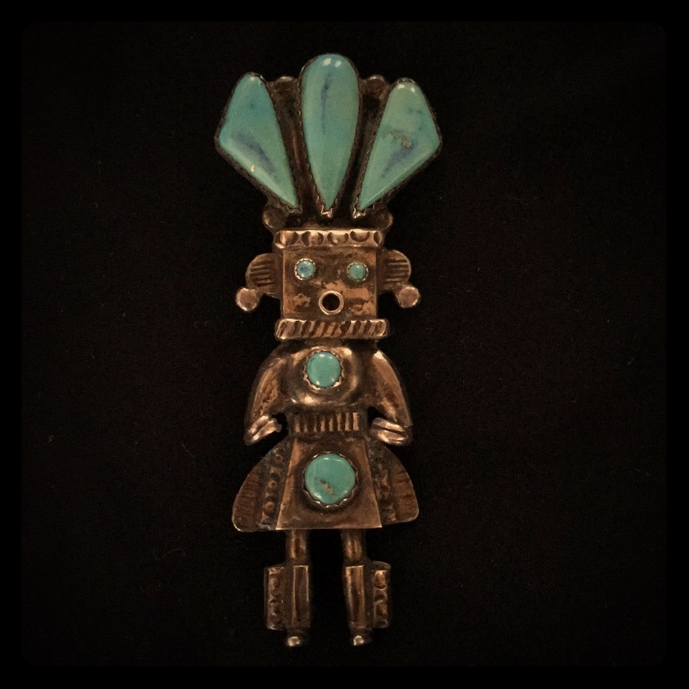 Vintage Silver/Turquoise Native American Pin - Picture 1 of 5